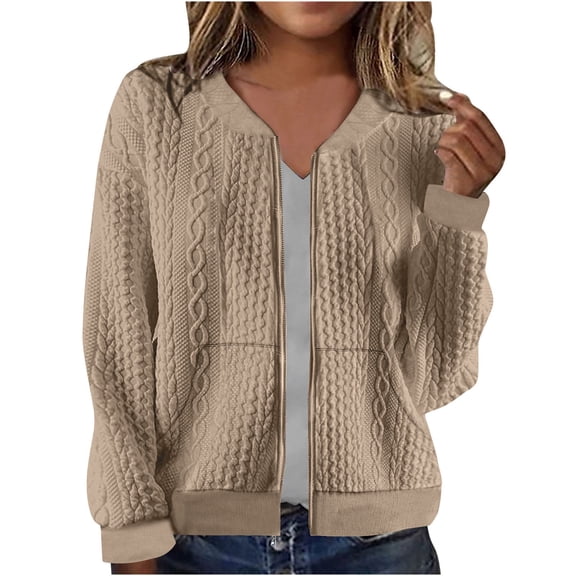 Gytharion Shacket Jackets for Women Lightweight Casual Long Sleeve Zip Up Sweatshirt Jacket Loose Comfy Knitted Fall Coat Fashion Solid Casual Baseball Cardigan Outwear with Pockets