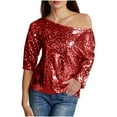 thumbnail image 3 of biudgviw One Shoulder Tops for Women Sequin Sparkly Glitter 3/4 Sleeve Blouses Casual Loose Trendy Shirts Night Out Party Club Outfits, 3 of 5