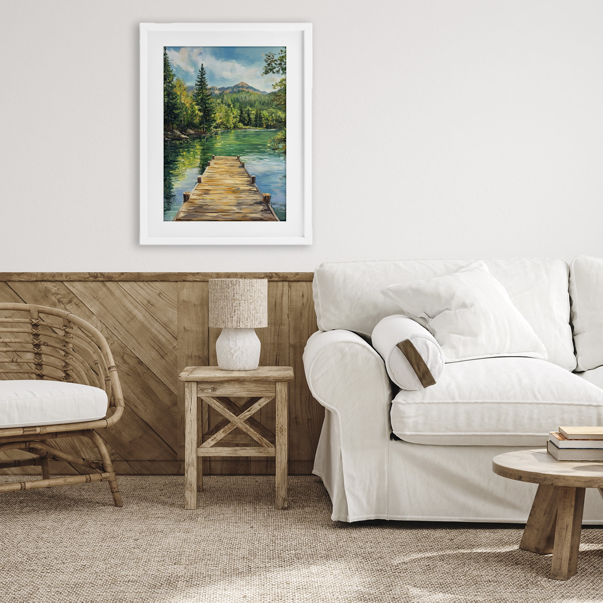 Stupell Industries Sunlit River Dock White Framed Print Under Glass, design by Petal Prints Design