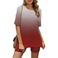 thumbnail image 2 of Mikilon Ensemble Élégant pour Femmes 2 Pcs Mode Col Rond Blouse Manches Courtes Hauts Shorts Ensemble Décontracté Rouge-A TG, 2 of 3