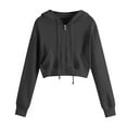 thumbnail image 5 of Idoravan Womens Hoodies with Zippers Women Casual Solid Long Sleeve Zipper Pocket Shirt Drawstring Hooded Sweatshirt Tops with Frant Pocket Jacke Dark Gray, 5 of 7