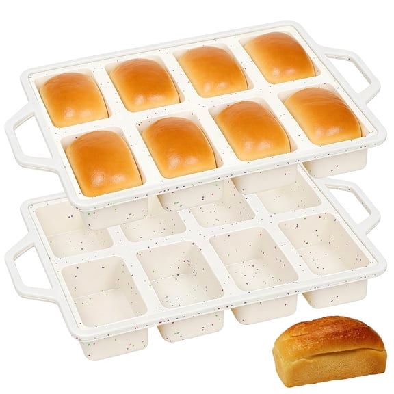 VEGCOO 2-Pack Silicone Mini Loaf Pans (8-Cavity), Iron-Reinforced Square Muffin Baking Tray, Non-Stick Food Grade Mold for Brownies, Cornbread & Soap Making, Dishwasher Safe