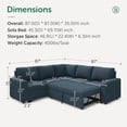 thumbnail image 2 of Marrber Blue 87" Compact Corner L Shaped Convertible Sectional Sofa with Pull Out Bed and Storage, Corduroy Tufted, 2 of 9