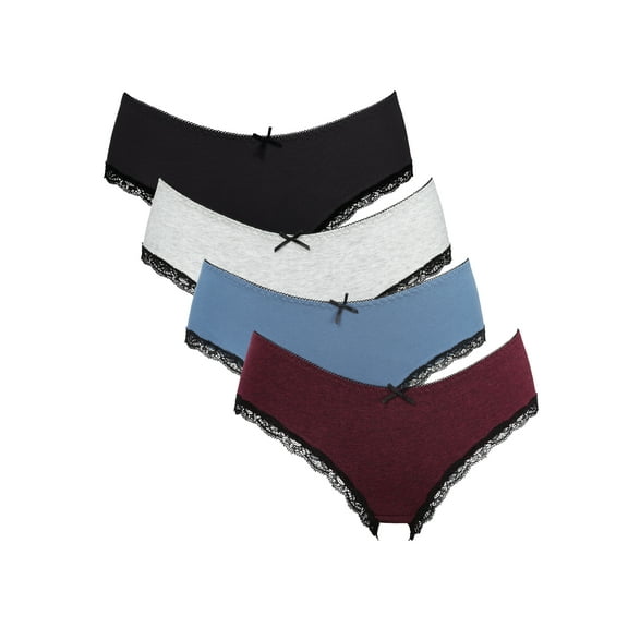 Attraco Women Briefs Mid Waist Bow-knot Solid Color Underwear Pack of 4