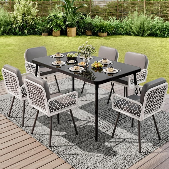 Outdoor Dining Table Set, Black Aluminum Top with Sturdy Iron Frame, Durable Metal Patio Table for Garden Backyard Use