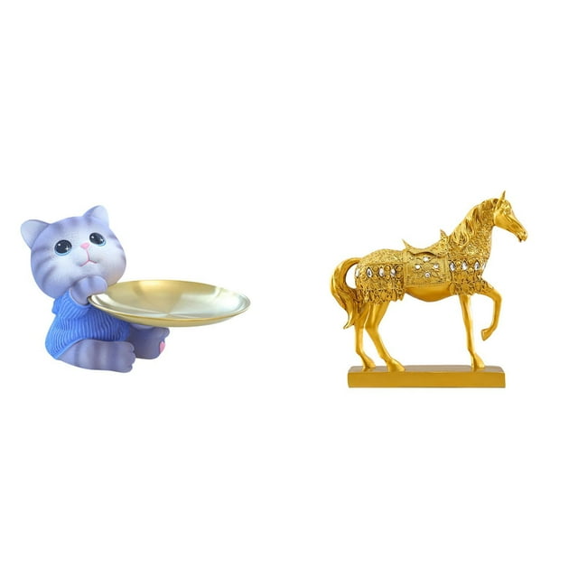 Bandeja moderna con escultura de resina de gato y caballo para mesa de comedor, estante de armario, joyero, aperitivos, decoración del hogar u oficina