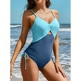 thumbnail image 3 of Charmo Womens Color Block One Piece Swimsuits V Neck Monokini Bathing Suits, 3 of 7