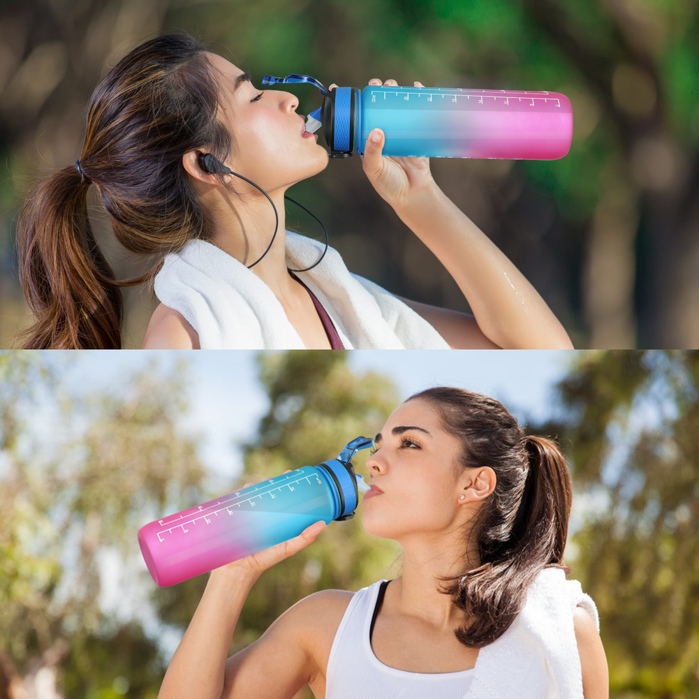 32oz Motivational Water Bottles with Time Marker & Straw, Leak-proof BPA Free Non-Toxic 1L Bottle, Portable Water Jug for Fitness Sports