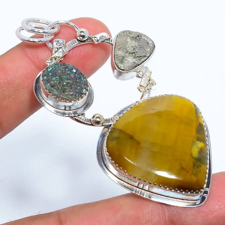 Nellite & Titanium Agate Drusy 925 Sterling Silver Israeli Pendant 2.69" T1, Nellite Pendant, Christmas Gift, New Year Sale, Gemstone Silver Jewelry