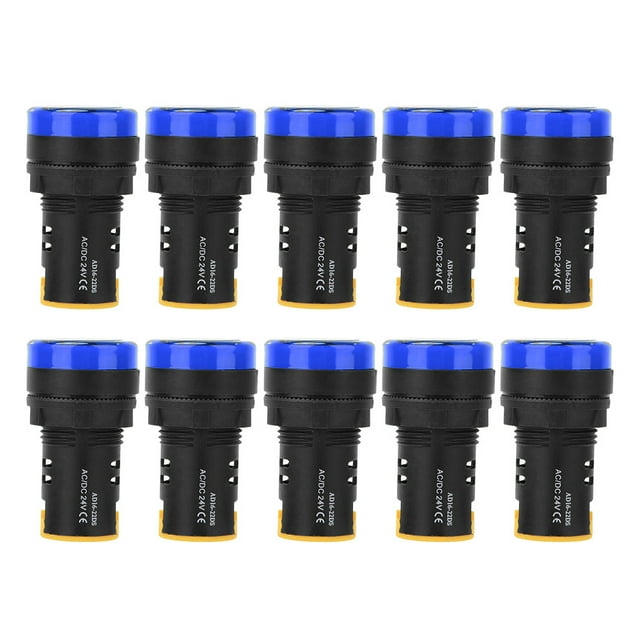 10Pcs BERM LED Power Indicator Light Semiconductor Energy-Saving Lamp φ22mm 24V AD16-22d S(Blue )