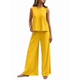 thumbnail image 2 of Women'S Summer 2 Piece Outfits Sleeveless Top Wide Leg Pants Lounge Beach Travel Sets Yellow S, 2 of 9
