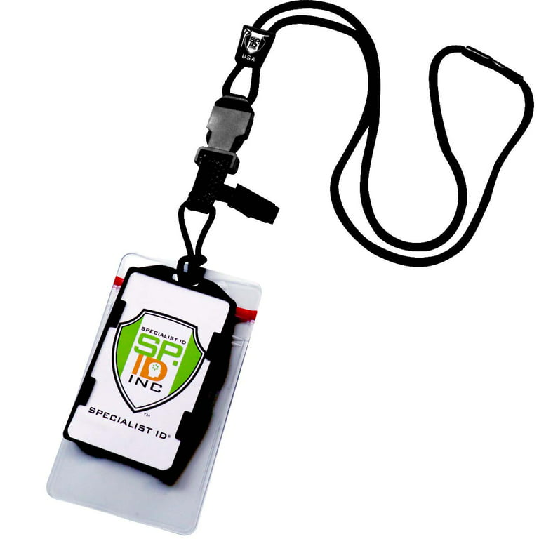 Heavy Duty (No Swing) Nylon Lanyard with Breakaway & Two Dual ID Badge  Holders (Holds 4 ID Cards - Each Badge holder Holds 2 Badges) by Specialist  ID and EK USA (Black) 