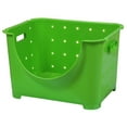 thumbnail image 5 of Basicwise Stackable Plastic Storage Bins with Cut Out Handles - Set of 3 Durable Organizing Containers for Home, Closet, Garage, Office - Easy Access Even When Stacked - 10 x 11 x 9 in - Green, 5 of 10