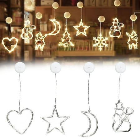 

Dioche LED Lights LED Christmas Lights with Suction Cup Snowman Star Moon Heart Shape Lights Home Window Decor Home Decor