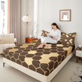 thumbnail image 4 of Homewish Fashion Abstract Full Size Sheets for Teen, Modern Honeycomb Bed Sheets, Brown Gold Checkered Sheet Sets, Breathable Home Decor, 4pcs, 4 of 7