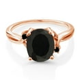 thumbnail image 3 of Gem Stone King 18K Rose Gold Plated Silver Black Onyx and Black Diamond 3 Stone Ring for Women (2.53 Cttw, Oval 10X8MM, Gemstone December Birthstone, Size 7), 3 of 5