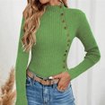 thumbnail image 3 of Suéter de cuello alto para otoño e invierno, elegante, suave, cómodo, elástico, para mujer, camisa de mujer, blusa de manga larga con botones acanalados, 3 of 5
