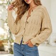 thumbnail image 4 of Fnooota Cardigans for Women, Lounge Casual Long Sleeve Crew Neck Knitted Tops Womens Sweaters Khaki Size XL, 4 of 5