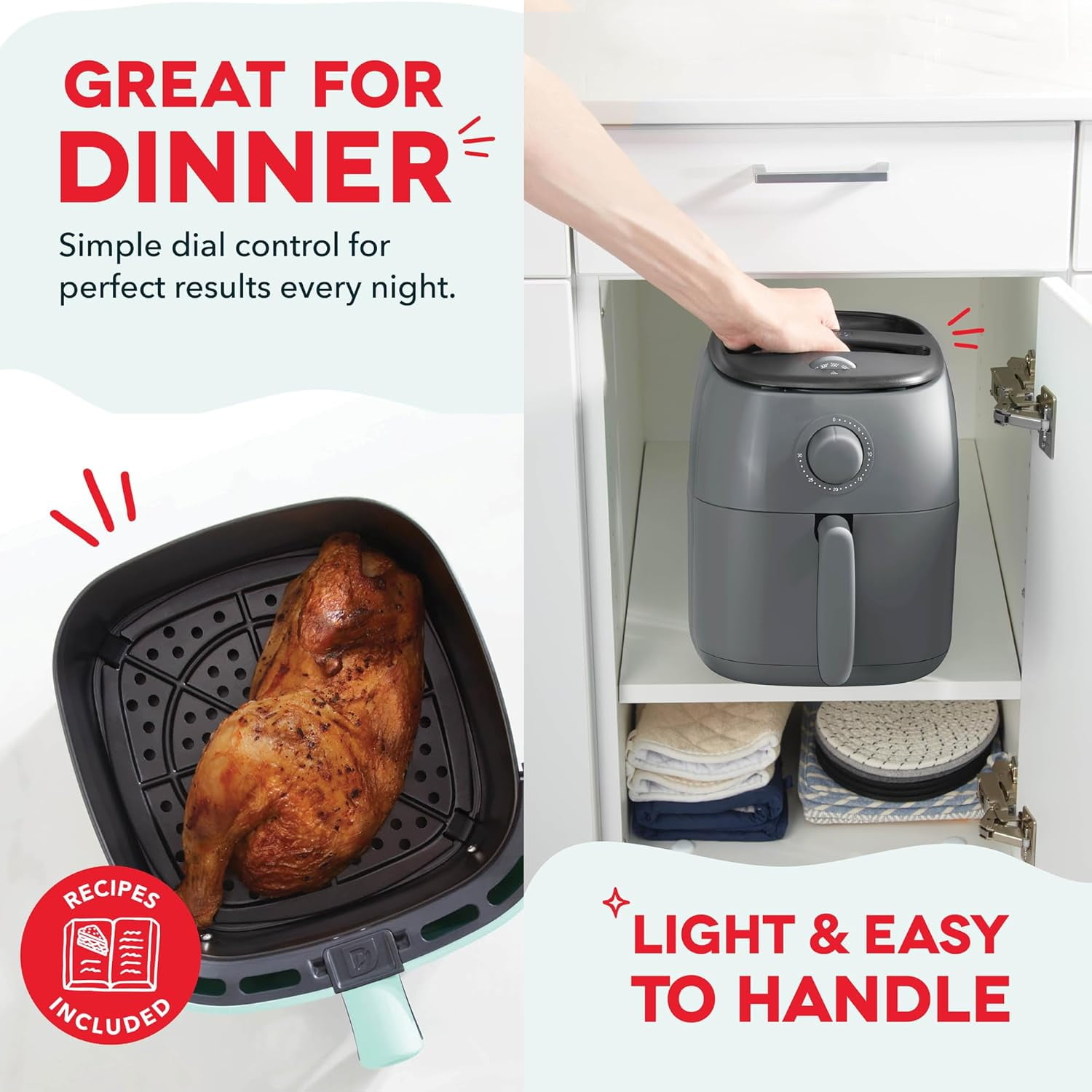 Dash Tasti-Crisp Air Fryer, 2.6 Quarts, Cool Grey with AirCrisp Technology and Auto Shut-Off