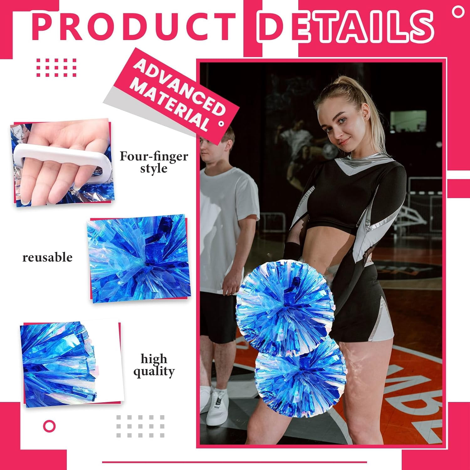 12 Pack Cheerleading pom poms,Cheer pom poms Sports Dance Cheer Plastic Pom Poms Cheerleading for Sports Team Spirit Cheering (Colorful+Blue)