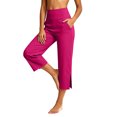 thumbnail image 2 of Cagogo Women Plus Size Capri Pants High Waisted Casual Loose Fit with Pockets Solid Sporty Trousers for Summer Beach Lounge Work, Hot Pink 3XL, 2 of 8
