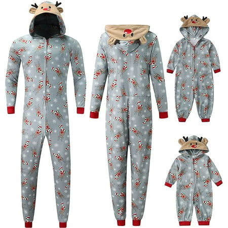 

LINMOUA Matching Family Christmas Pajamas Set Hoodie Pajamas Jumpsuit Romper Holiday Pjs Hooded Sleepwear