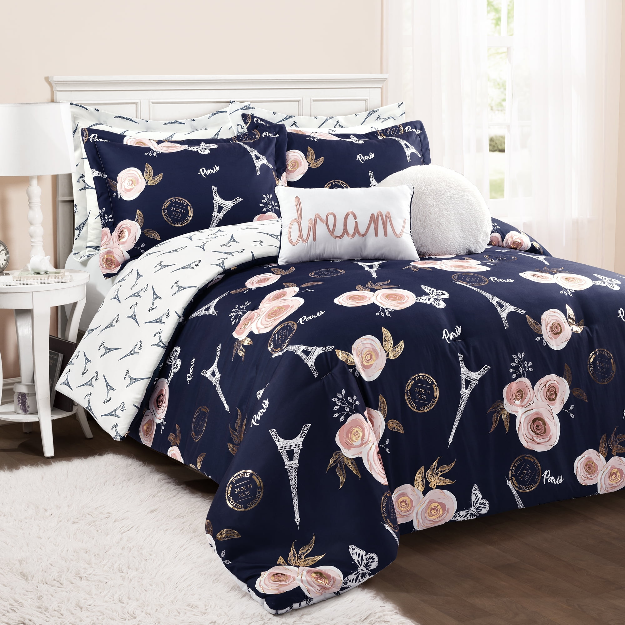 Lush Decor Contemporary Floral 7 Piece Comforter Sets, Full/Queen