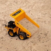1:18 Yellow RC Dump Truck Toy with Lights, Sounds and Lifting Bed, Ages 3+