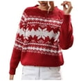 thumbnail image 1 of Chandail Tricoté de Noël pour Femmes à Col Rond Imprimé Manches Longues Tricoté Décontracté Automne Hiver chandail-Over, 1 of 7