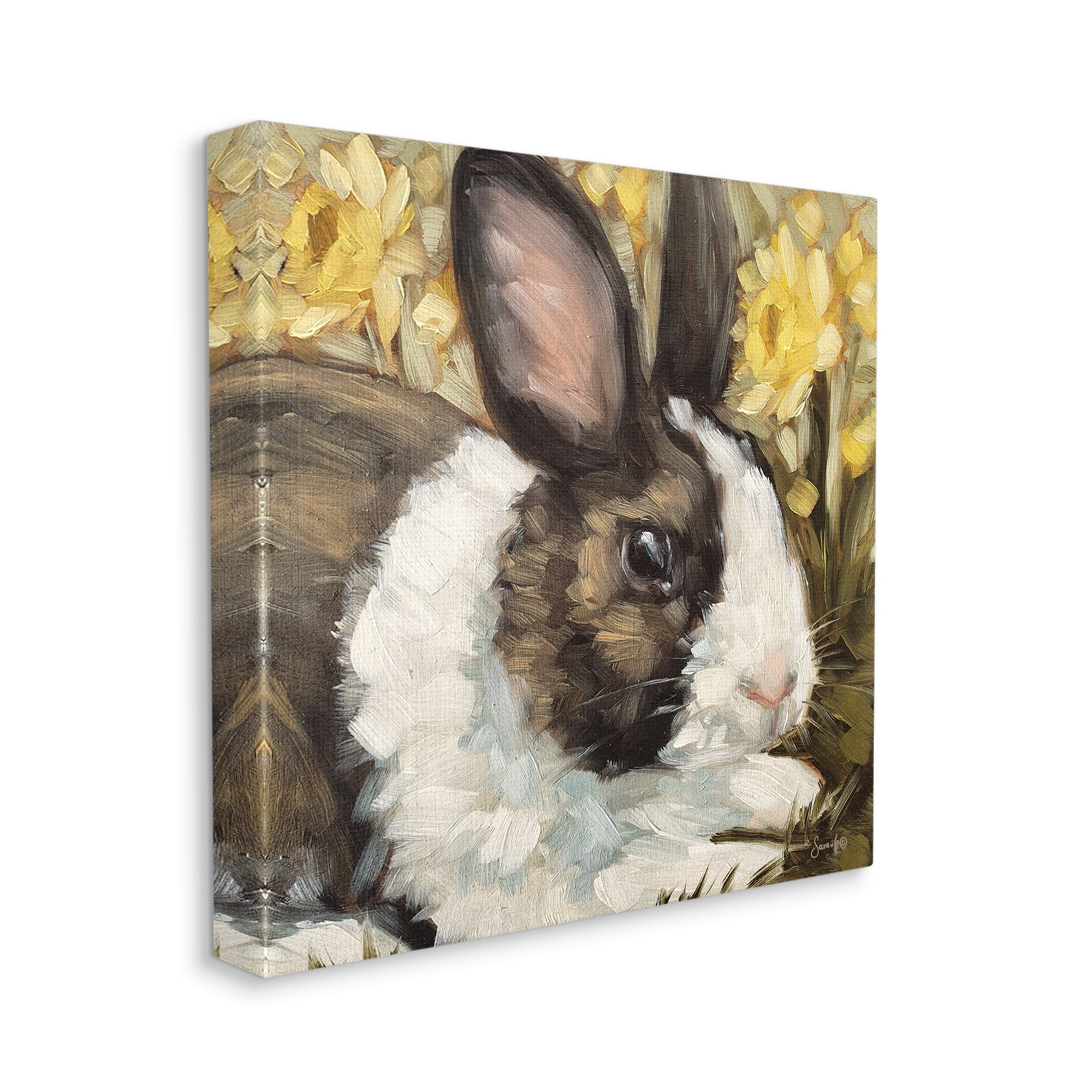 Stupell Rabbit Blooming Daffodils Nature Animals & Insects Painting Gallery Wrapped Canvas Print Wall Art
