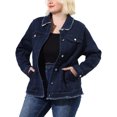 thumbnail image 1 of Women's Plus Size Denim Jacket Turndown Collar Chest Pocket Frayed Washed Crop Jean Jackets Dark Blue 2X, 1 of 7