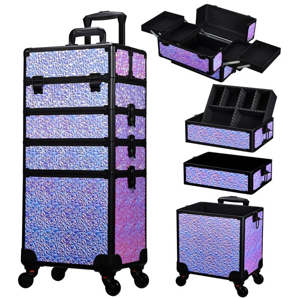 Estuche de maquillaje Rolling Stagiant Cosmetology con ruedas, color morado
