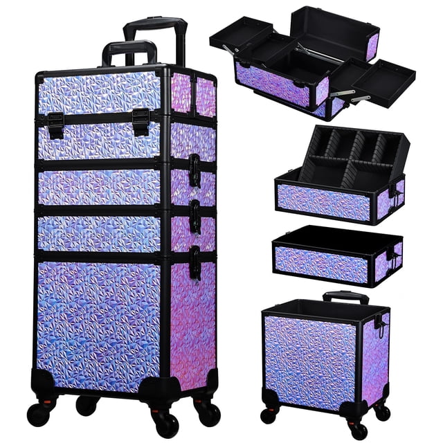 Estuche de maquillaje Rolling Stagiant Cosmetology con ruedas, color morado