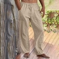 thumbnail image 4 of Linen Casual Pants for Men Relaxed Fit Elastic Waist Drawstring Trousers Lightweight Cotton Bottoms Straight Leg Beach Yoga Loungewear, 4 of 9