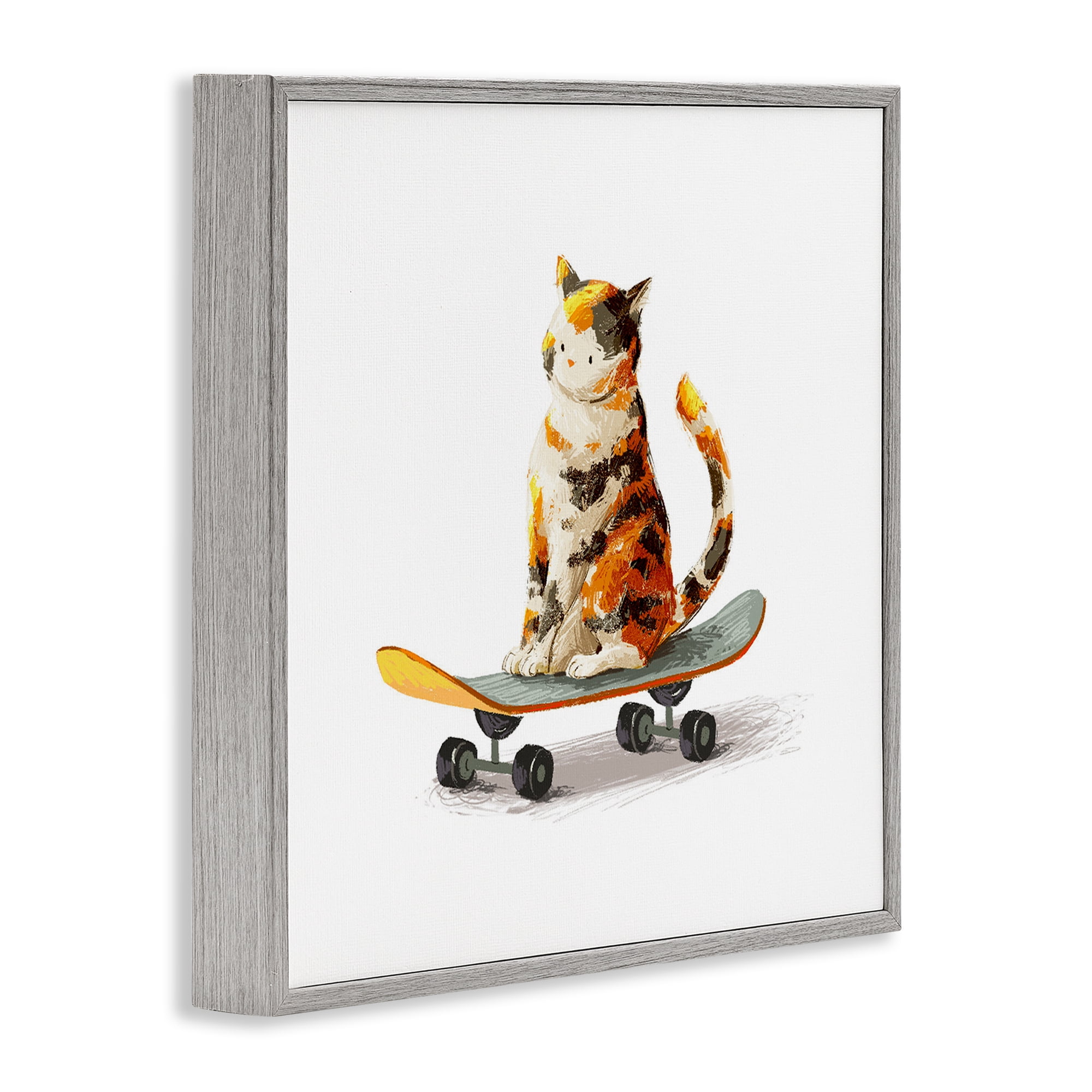 Stupell Industries Calico Cat on Skateboard Gray Framed Giclee Art, design by Ziwei Li