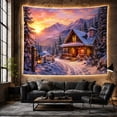 thumbnail image 6 of Snowy Mountain Cabin With Sunset Sky Serene Rustic for Cabin Lovers Mountain Landscape Art Christmas Gift Tapestry Wall Hanging for Bedroom and Living Room, 6 of 7