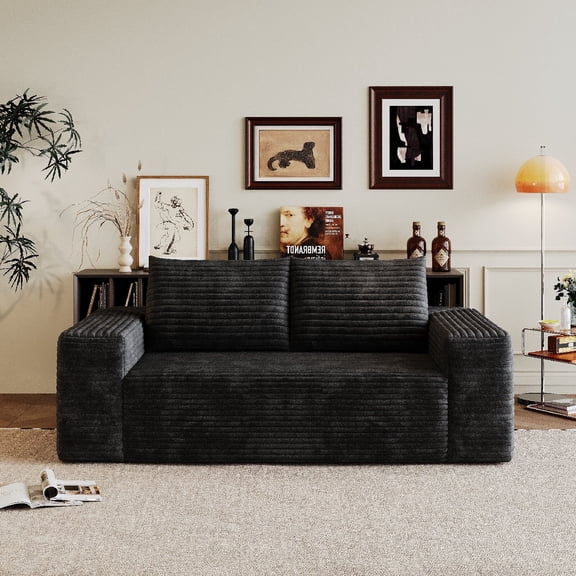 63" Boneless Loveseat Couch Sofa, Comfy Corduroy Fabric Compress Sofa Couch with Deep Seat, 2-Seater Floor Loveseat for Small Space, Living Room No Assembly Required,