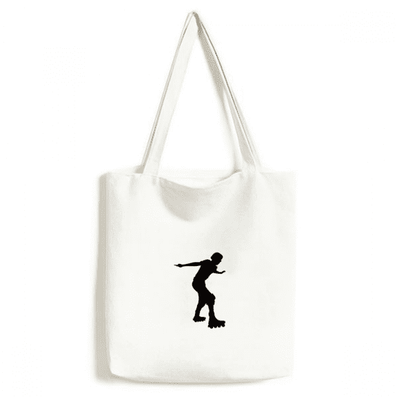 Black Roller Skating Sport Outline Tote Canvas Bag Shopping Satchel Casual Handbag