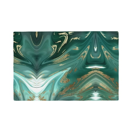 

Table Placemats Set of 6 - Green And Gold Marble 12x18 In Faux Linen Double Heat Resistant Place Mats Cloth Indoor/Outdoor Placemats Washable Table Mats for Dining Kitchen Party