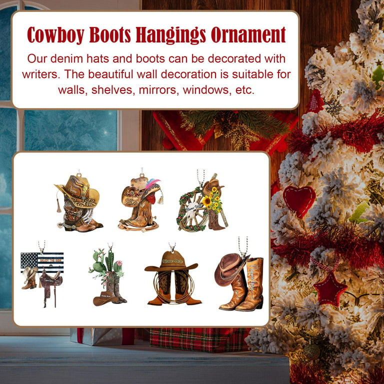 Cowboy Cowgirl Hat Boots Men Women Western Lover Accessories Christmas Tree  Ornament Decoration Hanging Charm Keepsake Decor Gift Gifft for Boot