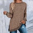 thumbnail image 2 of Womens Tops Clothing Long Sleeve Round Neck Split Top Loose Casual Pullover Top Shirt Blouses For Women, 2 of 7