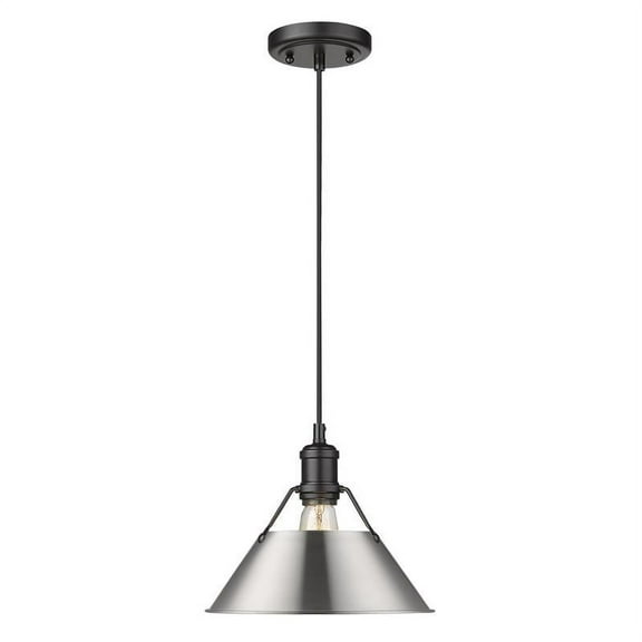 Yep by Golden Lighting Orwell 1-light 10in Pendant in Matte Black and Pewter shade