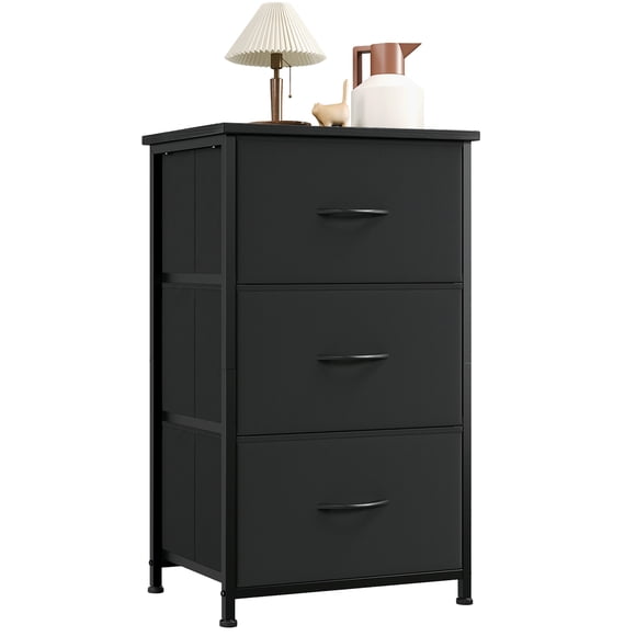 Eunos Black Nightstand with Removable Fabric Storage, 3 Drawer Small Dresser for Bedroom Hallway