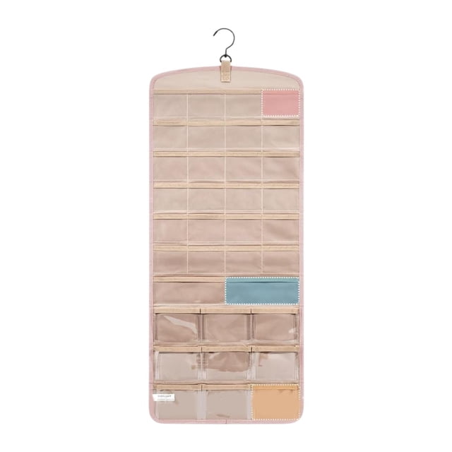 Organizador de joyas colgante con gancho de metal para guardar tobilleras y collares. L rosa
