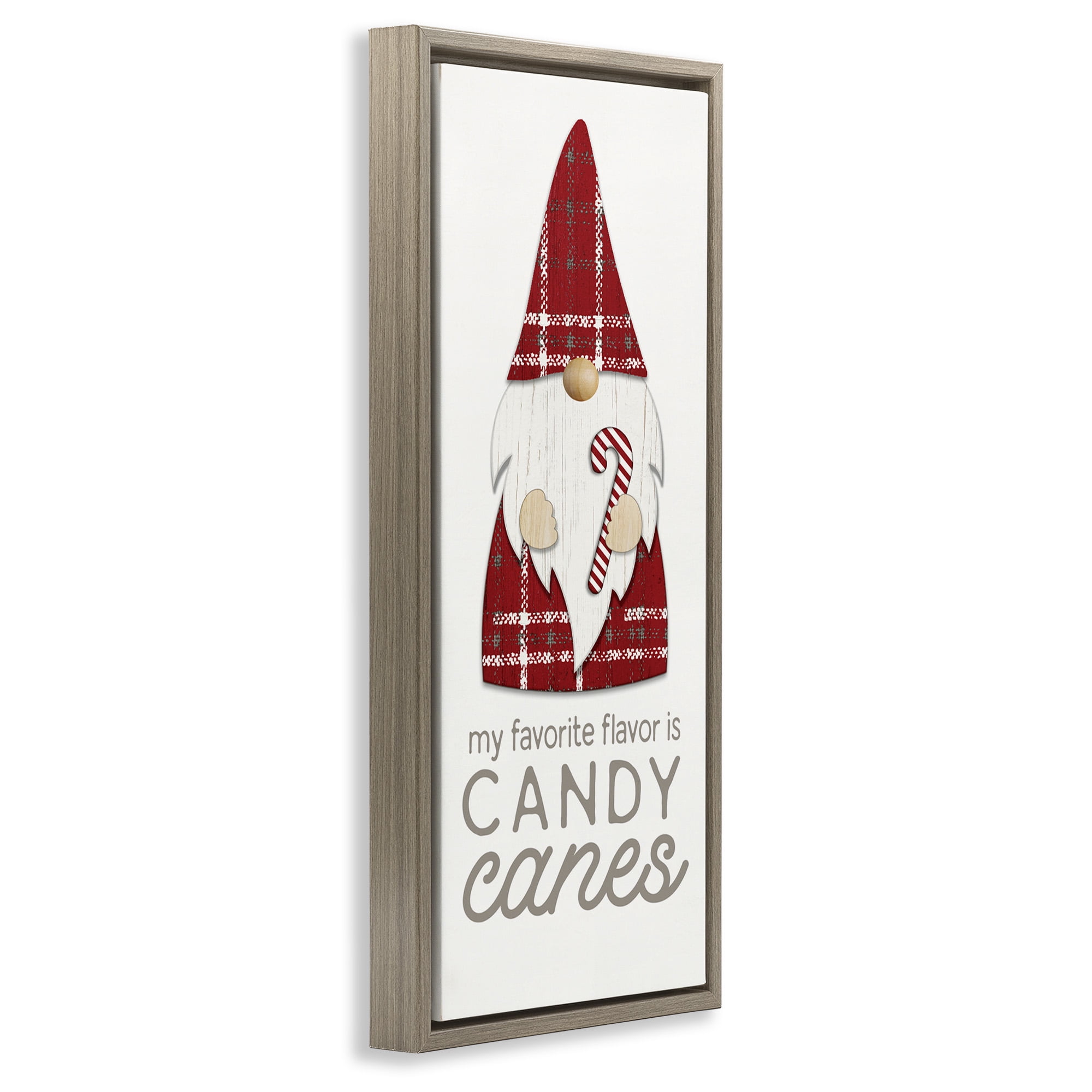 Stupell Industries Christmas Gnome with Candy Cane Holiday Painting Brown Floater Framed Canvas Art Print Wall Art, 15 x 31