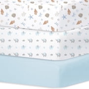 Little Grape Land Crib Sheets for Baby Boys 3 Pack, 28"x 52" Extra Soft Microfiber Crib Sheet Set for Standard Crib & Toddler Mattress Pad, Shells & Elephant & Celeste