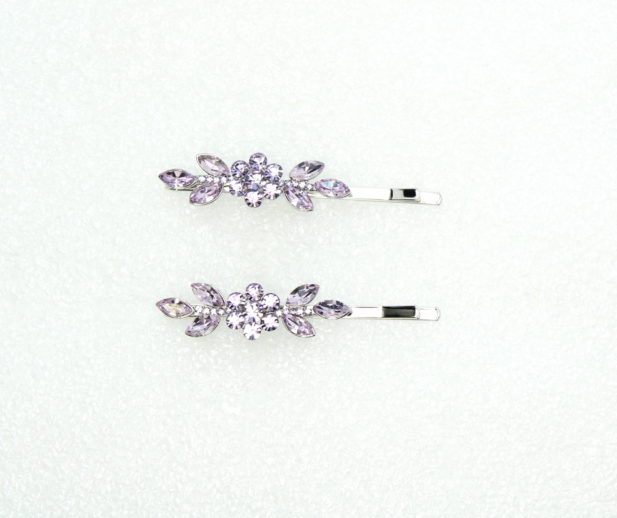 Faship A Pair Of Violet Light Purple Rhinestone Crystal Floral Hair Clip Pins 2 Pcs