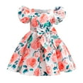 thumbnail image 3 of Girls Dresses Rose Floral Print Puff Sleeve Gown Formal Party Kids Outfits, 3 of 9