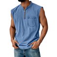 thumbnail image 2 of Denim Tank Tops Men Acid Wash Sleeveless Shirt Quarter Zip Muscle Gym Workout Running Beach Summer Vintage Tank Tops, 3XL, 2 of 5
