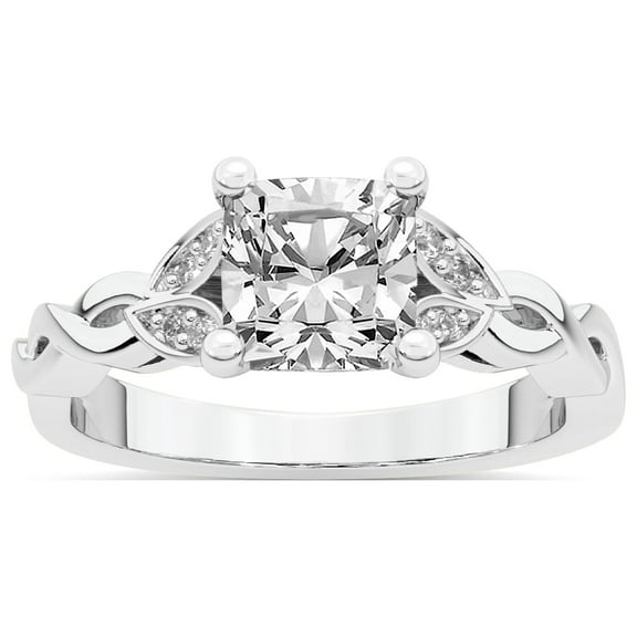 IGI Certified 2 Carat Cushion Shape Lab Grown Diamond Engagement Ring | 14K White Gold |Letitia Side Stone Diamond Ring | FG-VS1-VS2 Quality Friendly Diamonds